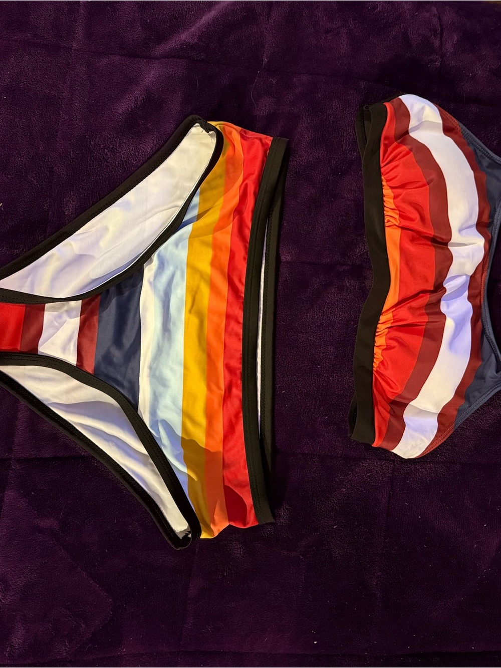 OP Women's Striped Bikini Set in Red, Orange, Yellow, Blue, White, Black